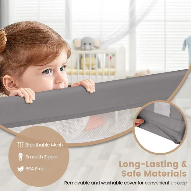 150CM Foldable Baby Bed Rail Guard - Washable - Grey