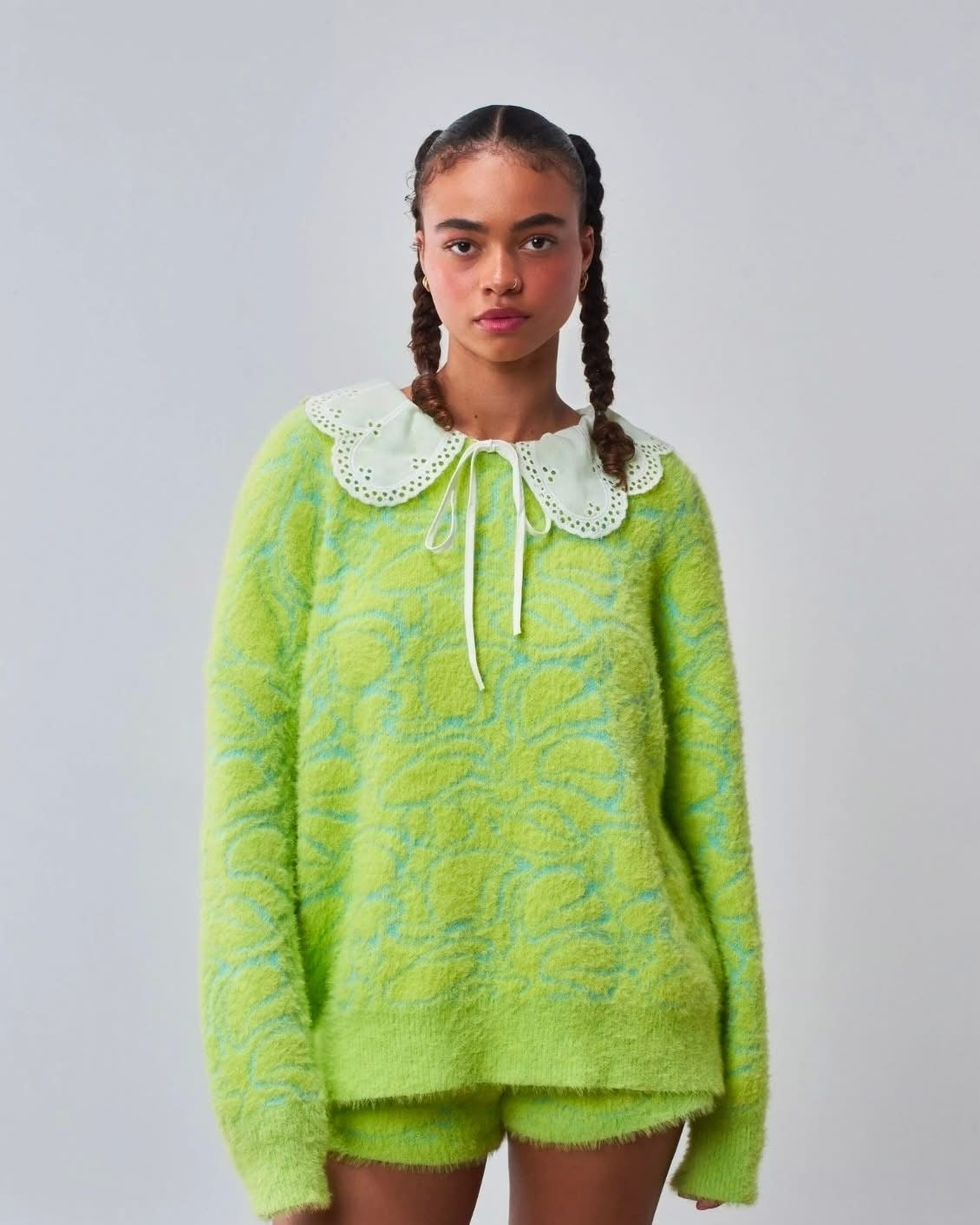 Pixie & Peach Green Fuzzy Top with Collar