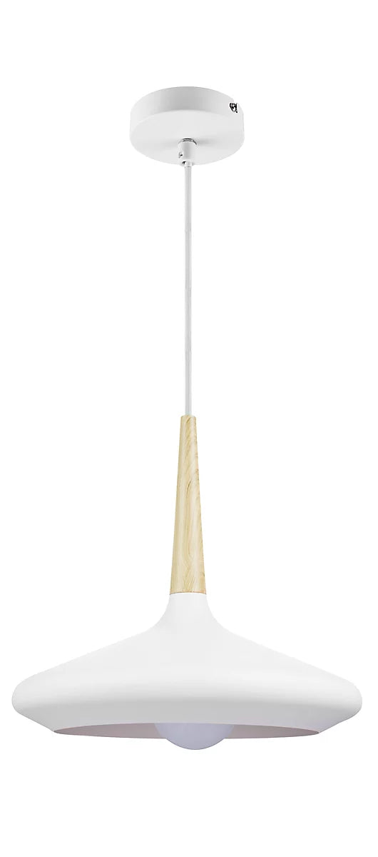 GoodHome Arraqis Matt White Wood effect Pendant Ceiling Light, (Dia)360mm