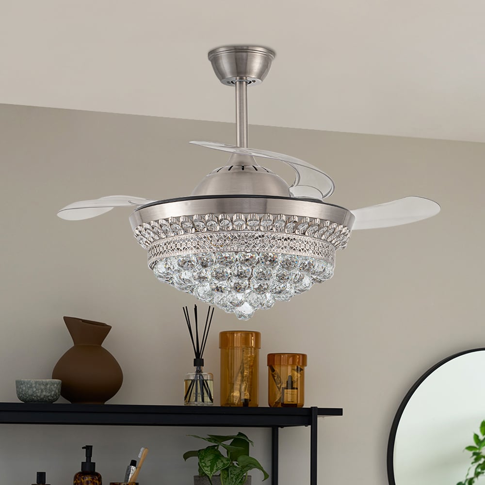 Chrome Crystal LED Ceiling Fan Light 42 inch