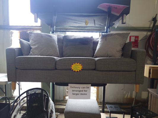 3 Seater Grey Sofa with Footstool
