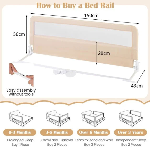 150CM Foldable Baby Bed Rail Guard - Washable - Beige