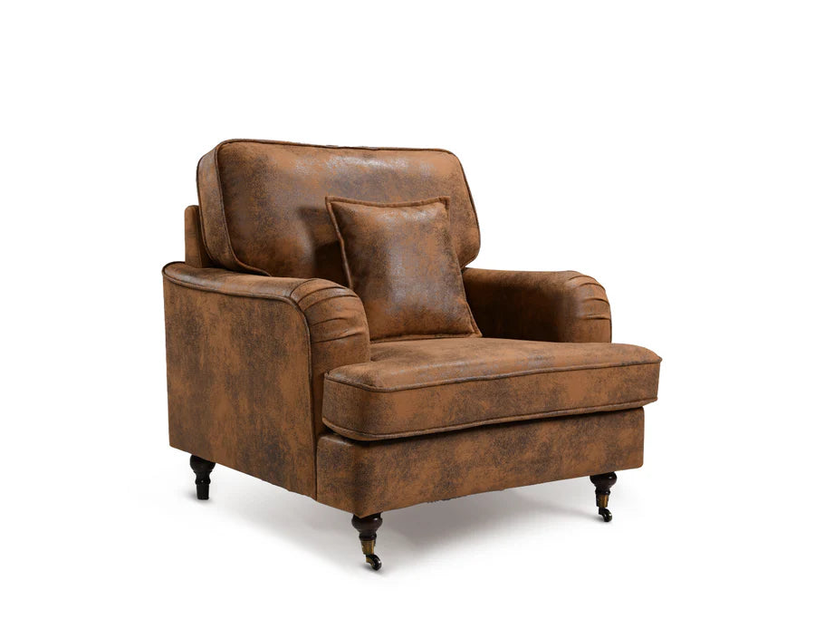 1 Seater Sofa Chair in Faux Leather Suede Brown