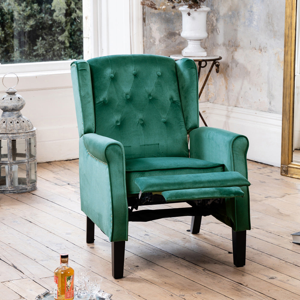 Manual Reclining Armchair Recliner with Footrest - Teal