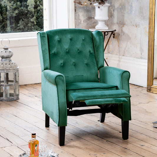 Manual Reclining Armchair Recliner with Footrest - Teal