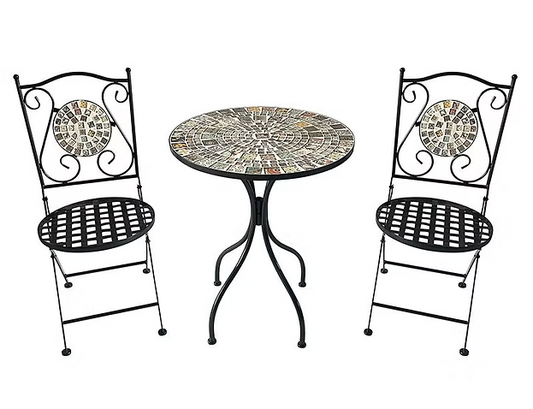 Mosaic 3 Piece Dining Set With Folding Chairs