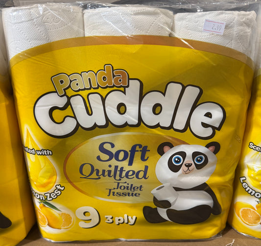 Panda Cuddle Soft Quilted 3ply Toilet Roll Lemon Zest - 9 Pk