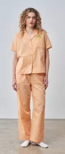 Pixie & Peach Checked Pyjama Top - Pink & Yellow
