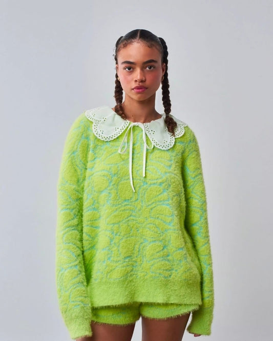 Pixie & Peach Green Fuzzy Top with Collar