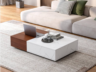 Wood and Marble Coffee Table With Drawers