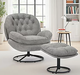 Swivel Base Armchair and Stool