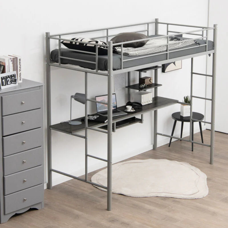 Single Metal Loft Bed Frame High Sleeper Bunk Bed