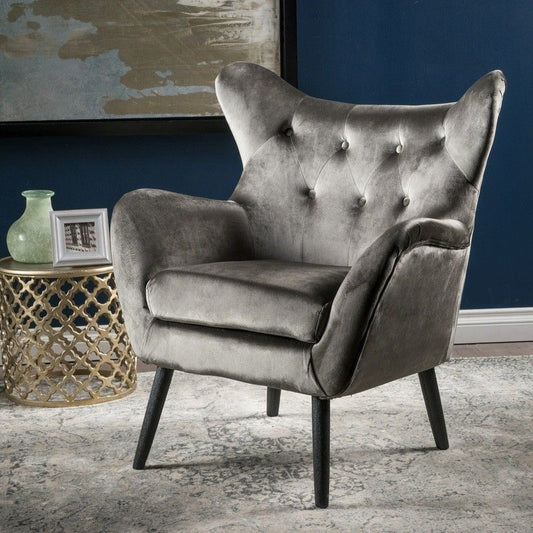 Velvet Grey Accent Wingback Chair