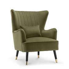 Velvet Sage Green Accent Wingback Chair