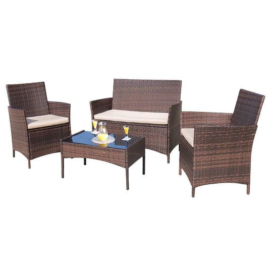 Vienna Rattan Sofa Set with Chairs and Table Seats 4 - Brown