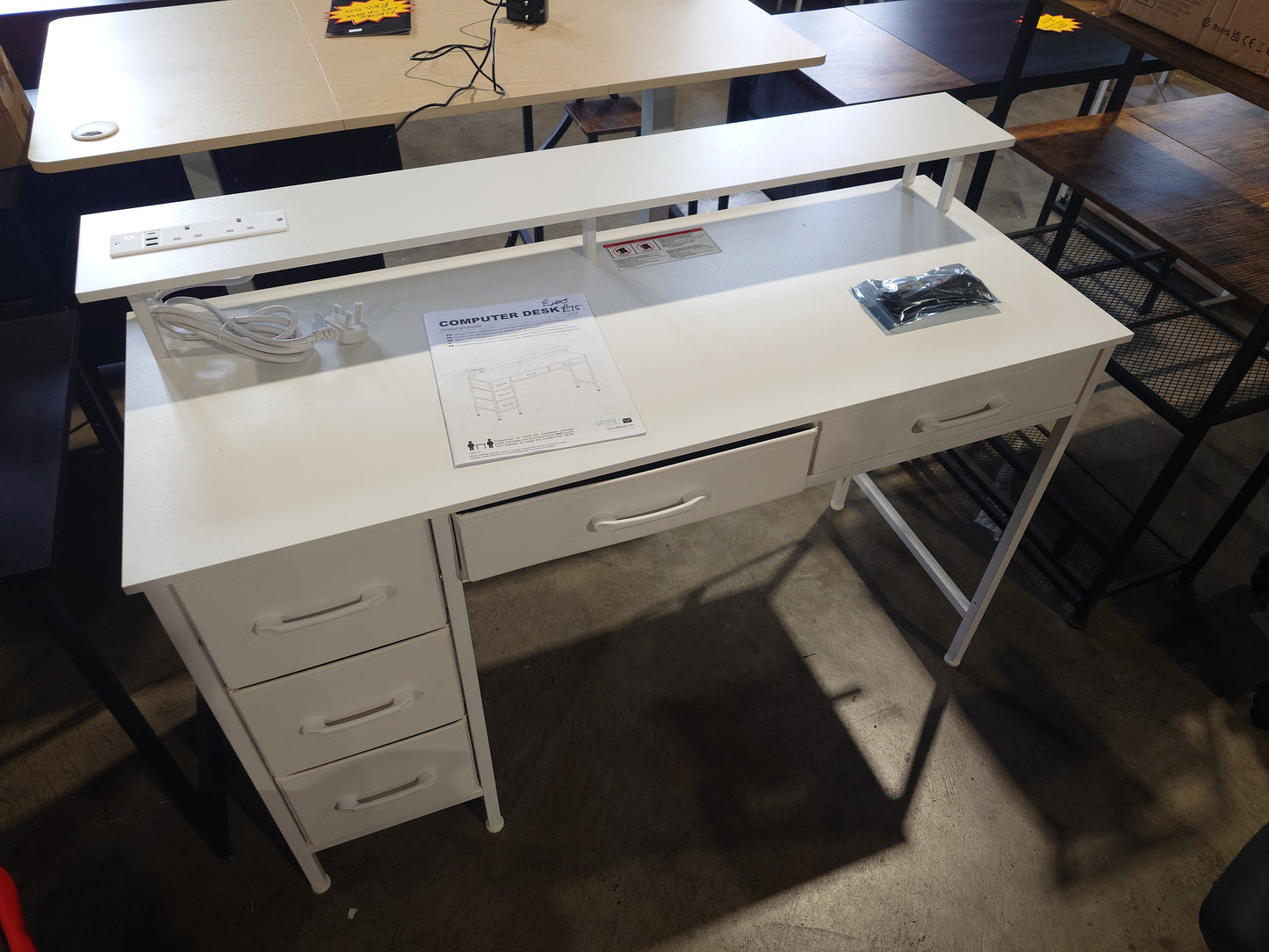 White Computer Desk with Drawers