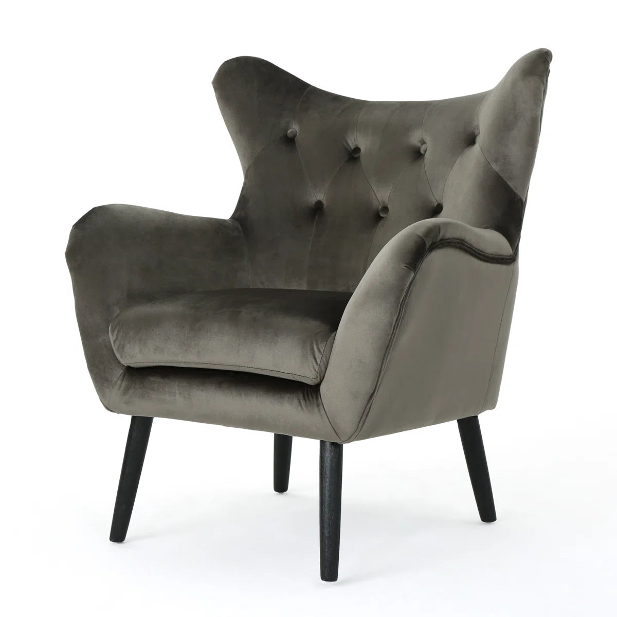Velvet Light Grey Accent Wingback Chair