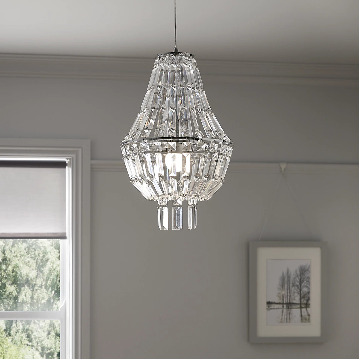 Asuia Chrome Effect Pendant Ceiling Light, (Dia)300mm