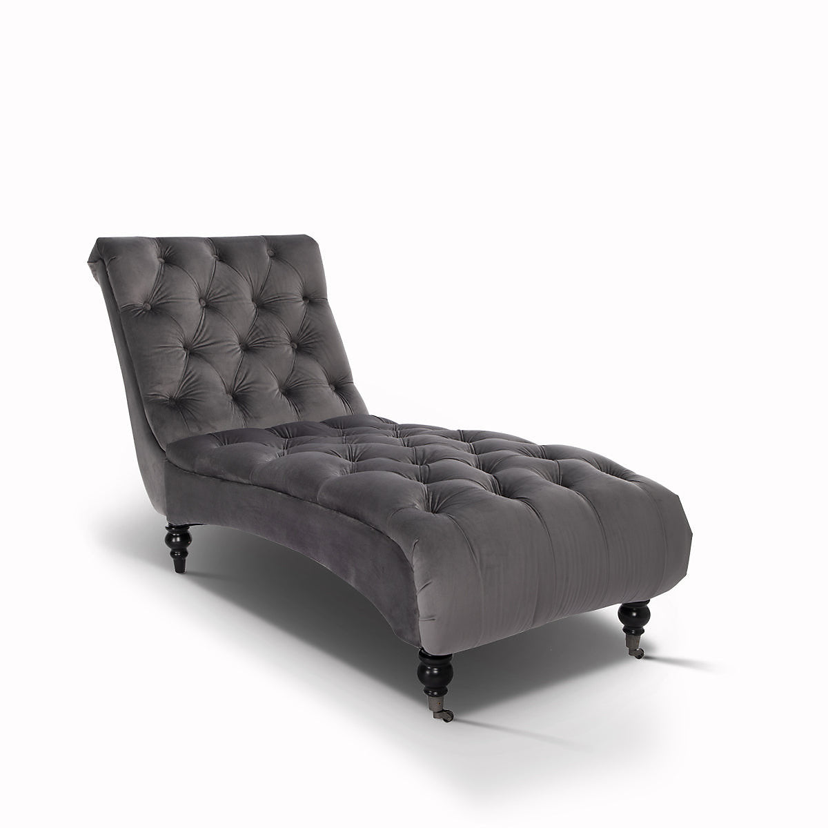 Chaise Longue in Velvet Light Grey Chesterfield
