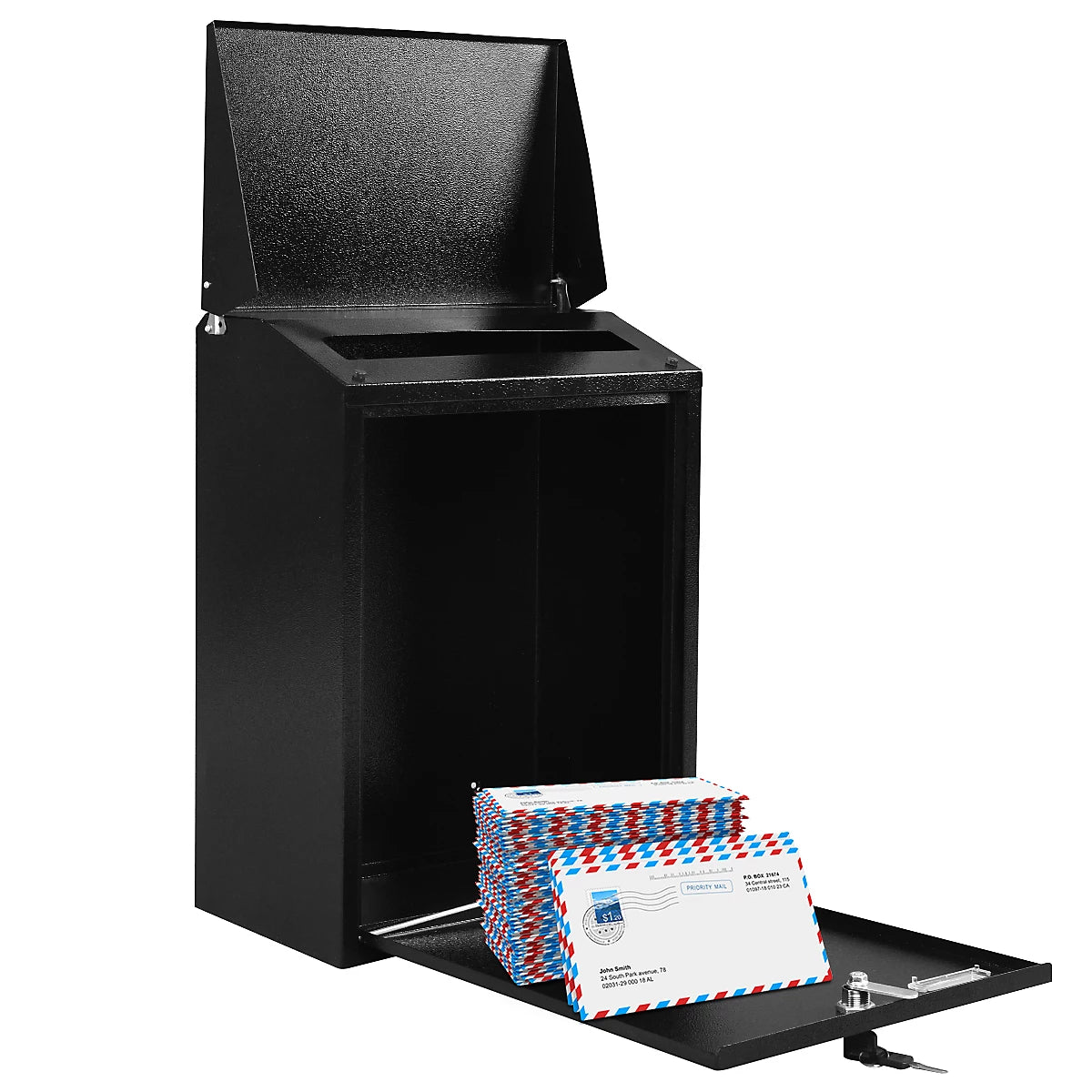 Black Wall Mounted Steel Lockable Letter Box