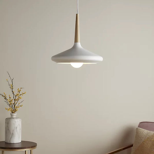 GoodHome Arraqis Matt White Wood effect Pendant Ceiling Light, (Dia)360mm