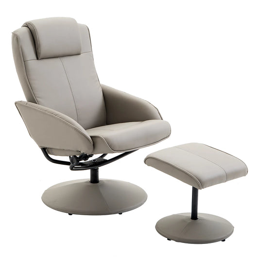 Swivel Recliner Chair and Footstool - Grey