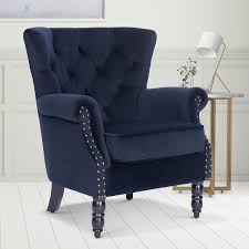Velvet Navy Blue Accent Wingback Chair