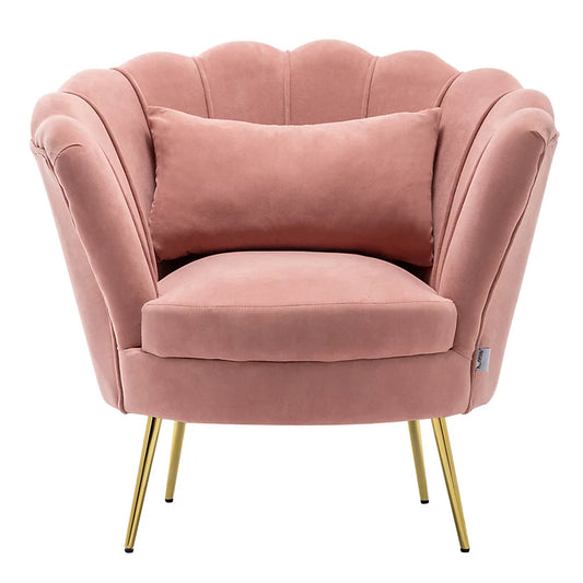 Pink Velvet Scalloped Accent Chair with Pillow