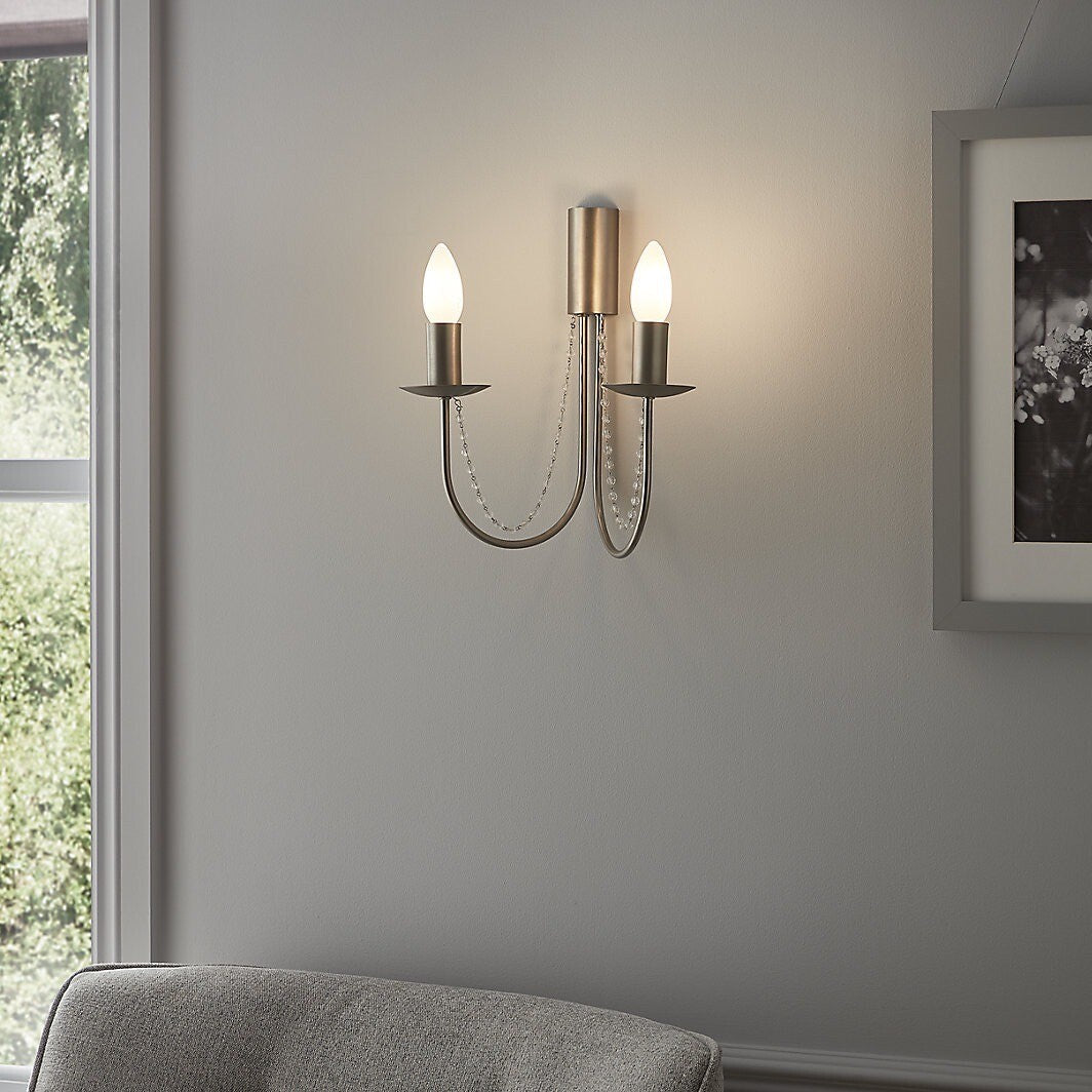 GoodHome Suhel Chrome Effect Double Wall Light Jewel Accent 2 Lights