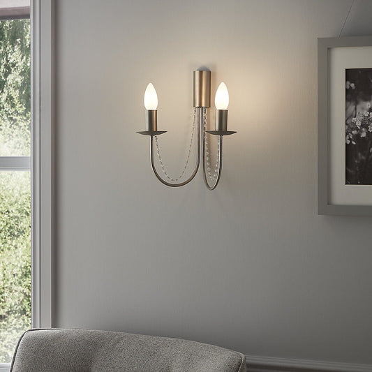 GoodHome Suhel Chrome Effect Double Wall Light Jewel Accent 2 Lights